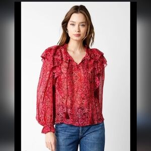 Hausen Long Bubble Sleeve Blouse Sheer Sz M Like New